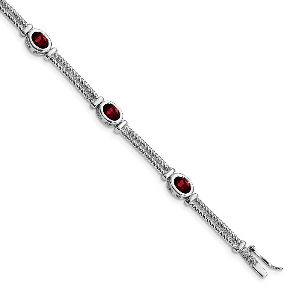 Kazi Luxury Sterling Silver Rhodium Plated Garnet Bracelet